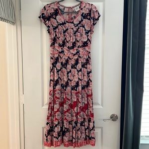 Red and Blue Floral Maxi Dress